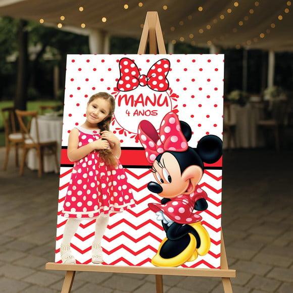 Placa de Recepção Minnie Vermelha com Foto da Criança