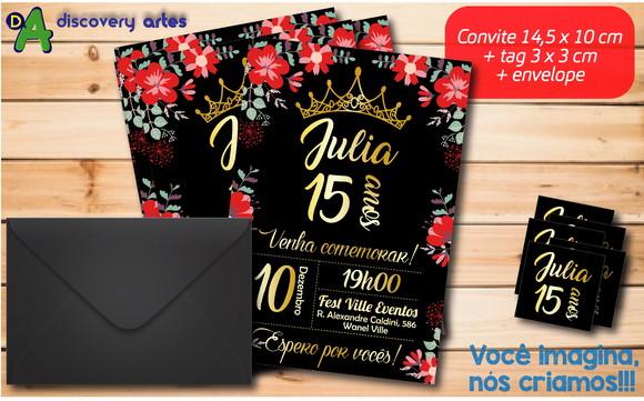 Convite Aniversário Preto Dourado e Vermelho