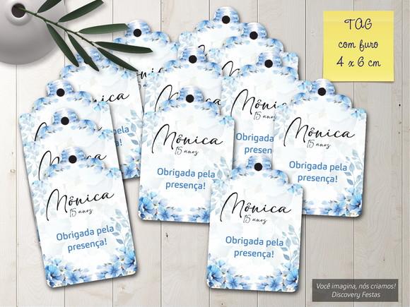 Tag com Furo Floral Azul
