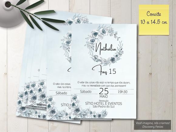 Convite Debutante Floral Cinza