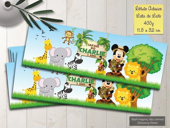 Rótulo Adesivo Lata de Leite 400g Mickey Safari