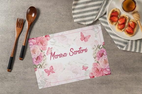 Jogo Americano Floral Rosa com Borboletas (descartável)