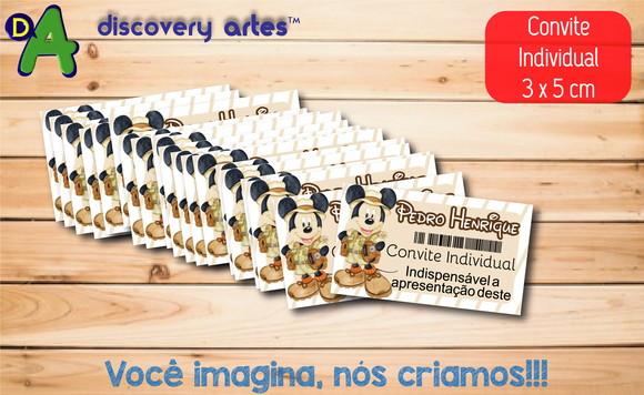 Convite Individual Mickey Safari Aquarela