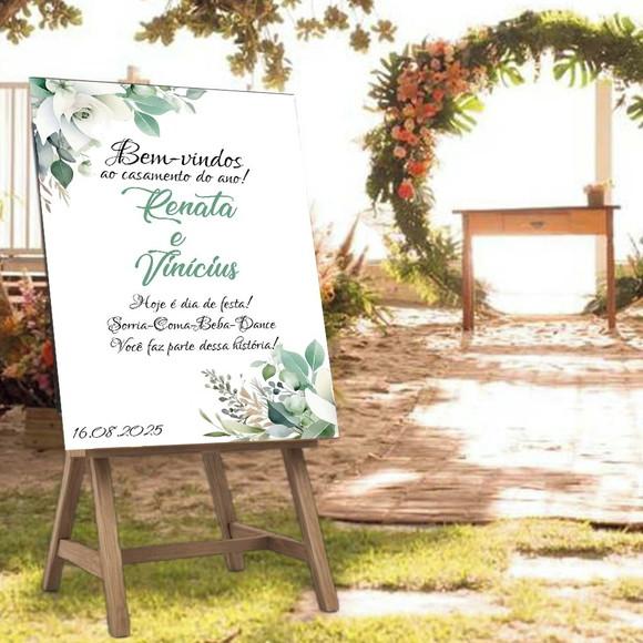 Placa de Recepção Bem-vindos Casamento Floral