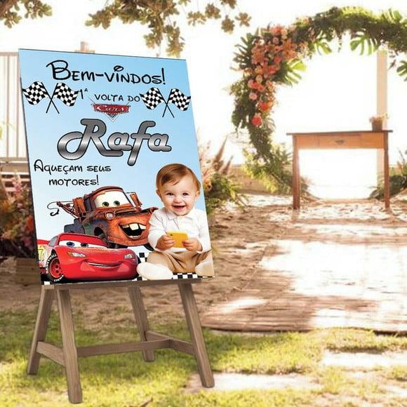 Placa de Bem Vindos Carros com Foto da Criança