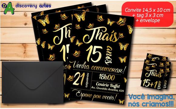 Convite Debutante Preto com Dourado