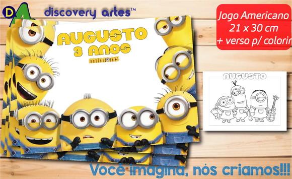Jogo Americano Infantil Destartável Minions (tamanho A4)