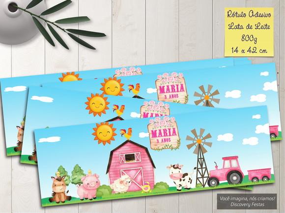 Rótulo Adesivo Lata de Leite Fazendinha Rosa (800g)