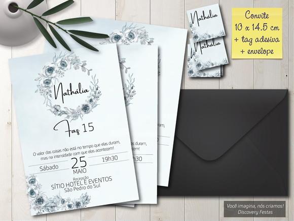 Convite Debutante Floral Cinza