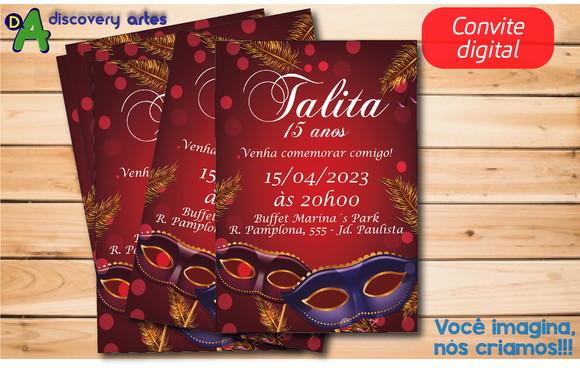 Convite Digital Vermelho Baile de Máscaras 15 Anos