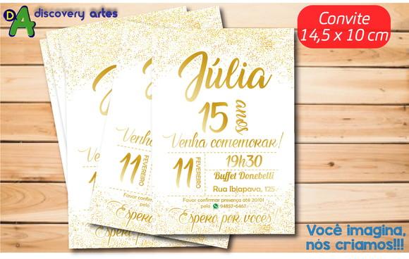 Convite Aniversário 15 Anos Branco com Dourado