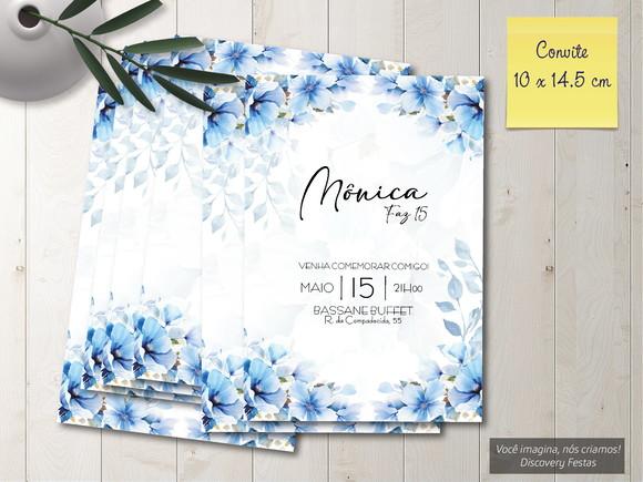 Convite Aniversário 15 Anos Floral Azul