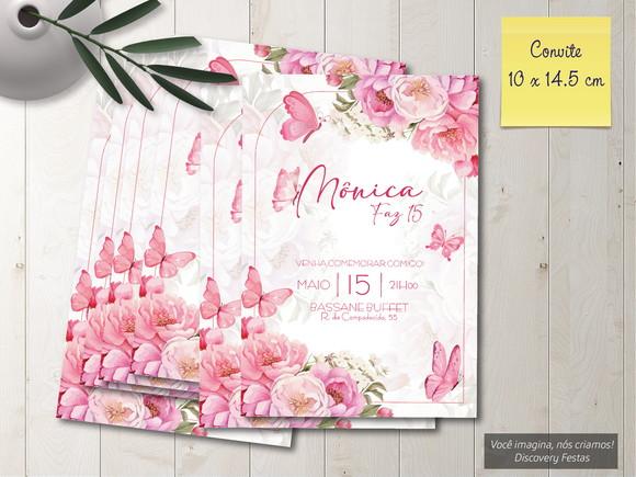 Convite com Borboleta Rosa