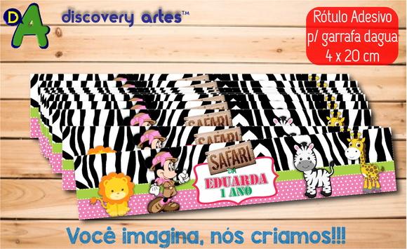 Rótulo Adesivo Garrafa Água Minnie Safari
