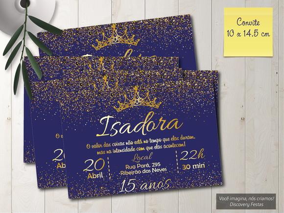 Convite Aniversário 15 Anos Marinho com Dourado