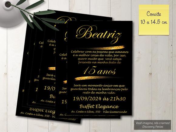Convite Debutante Preto com Dourado