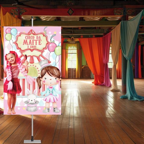 Banner Circo Rosa com Foto da Criança
