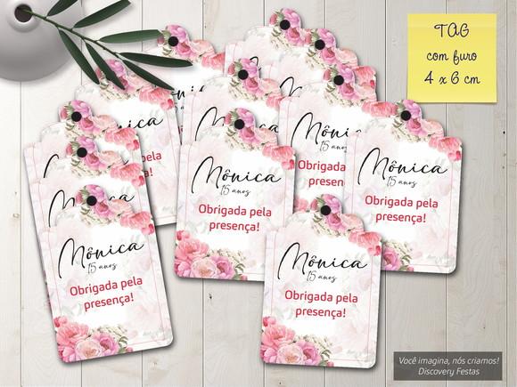 Tag com Furo Floral Rosa