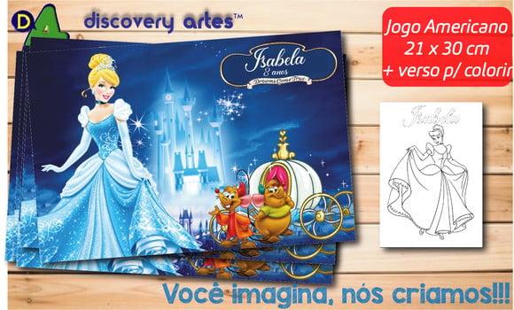 Jogo Americano Infantil Cinderela (descartável - Tamanho A4)