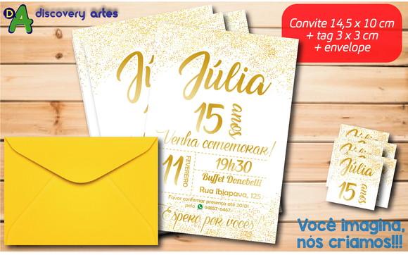 Convite Aniversário 15 Anos Branco com Dourado