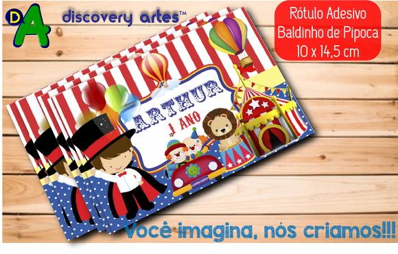 Rótulo Adesivo Baldinho de Pipoca Circo
