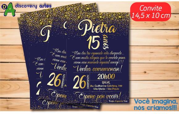 Convite Aniversário 15 Anos Marinho com Dourado