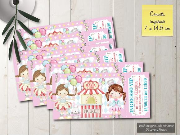 Convite Ingresso Circo Rosa Aquarela