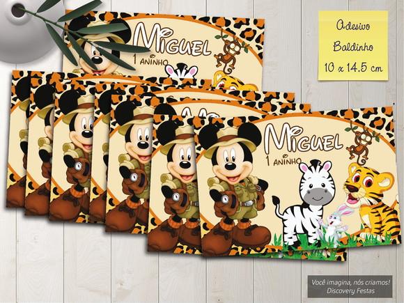 Rótulo Adesivo Baldinho de Pipoca Mickey Safari