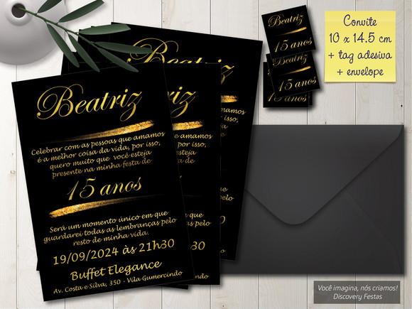 Convite Debutante Preto com Dourado