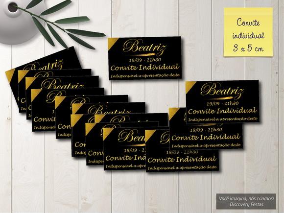 Convite Individual 15 Anos Preto com Dourado
