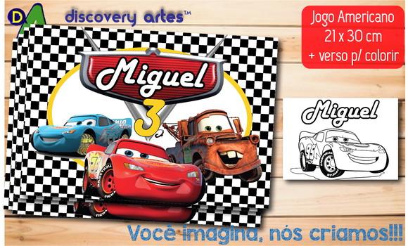 Jogo Americano Infantil Carros (descartável - Tamanho A4)