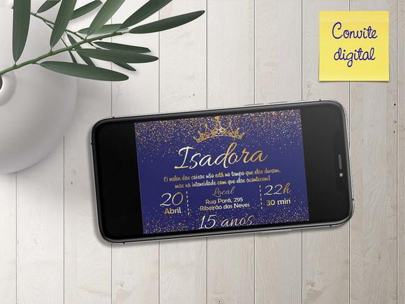Convite Digital Aniversário 15 Anos Marinho com Dourado