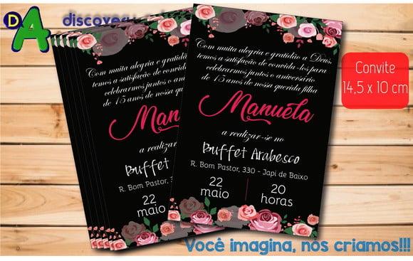 Convite Aniversário 15 Anos Preto e Rosa