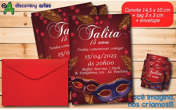 Convite Vermelho Baile de Máscaras 15 Anos