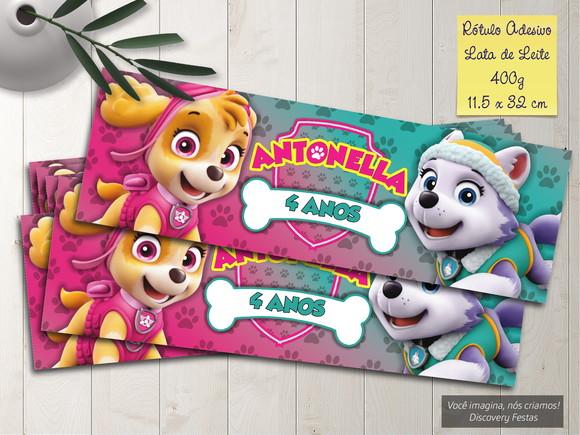 Adesivo Lata de Leite 400g Patrulha Canina Skye e Everest
