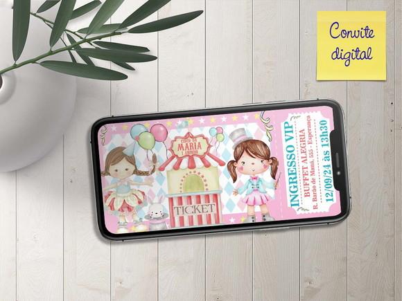 Convite Ingresso Digital Circo Rosa Aquarela