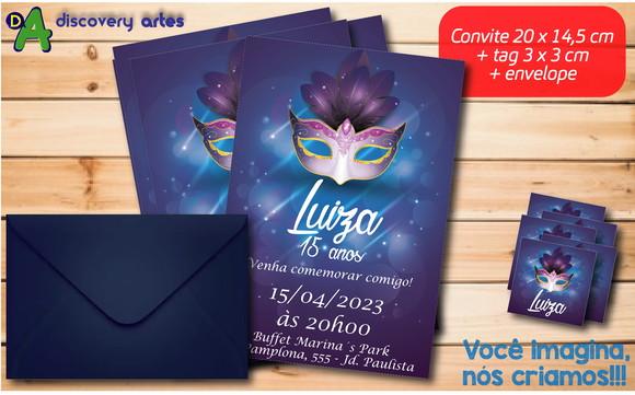 Convite Azul Baile de Máscaras 15 Anos (20 x 14,5 Cm)