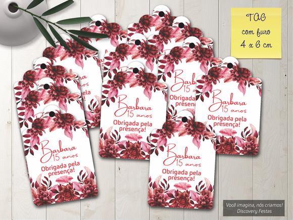 Tag com Furo Floral Vermelho