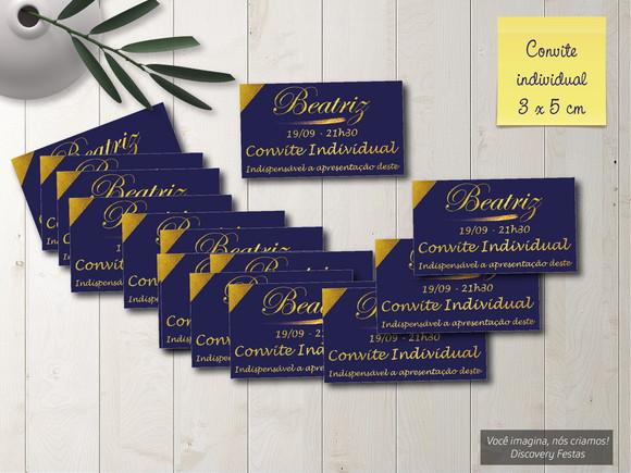 Convite Individual 15 Anos Marinho com Dourado