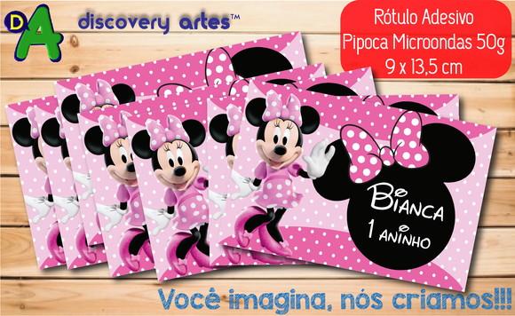 Rótulo Adesivo Pipoca de Microondas Minnie Rosa