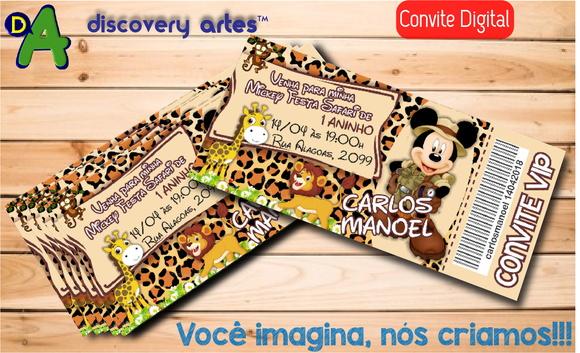 Convite Ingresso Digital Mickey Safari