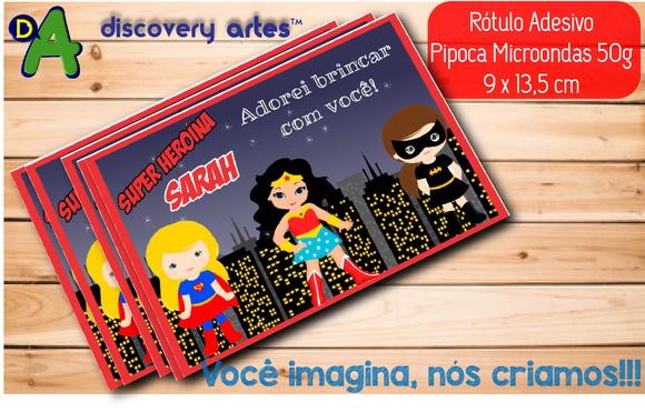 Rótulo Adesivo Pipoca Microondas Super Heroínas