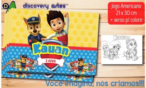 Jogo Americano Infantil Patrulha Canina (descartável - A4)