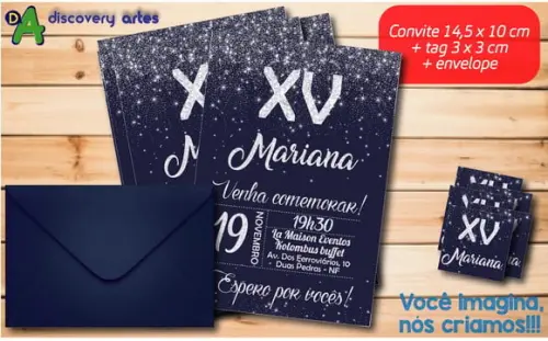 Convite Aniversário 15 Anos Azul Marinho