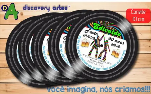Convite Disco Anos 60 (10 cm Diâmetro)