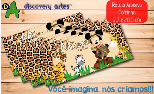 Rótulo Adesivo Cofrinho Mickey Safari