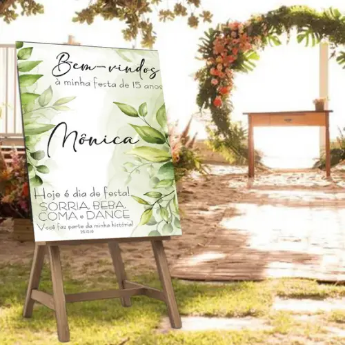 Placa de Recepção Bem-vindo Floral Verde