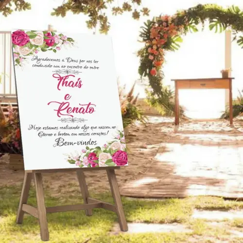 Placa de Recepção Bem-vindos Casamento Floral