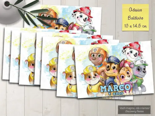 Rótulo Adesivo Baldinho Patrulha Canina Aquarela