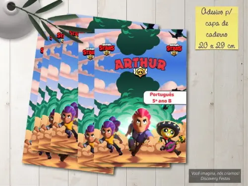 Adesivo p/ Capa de Caderno Brawl Stars